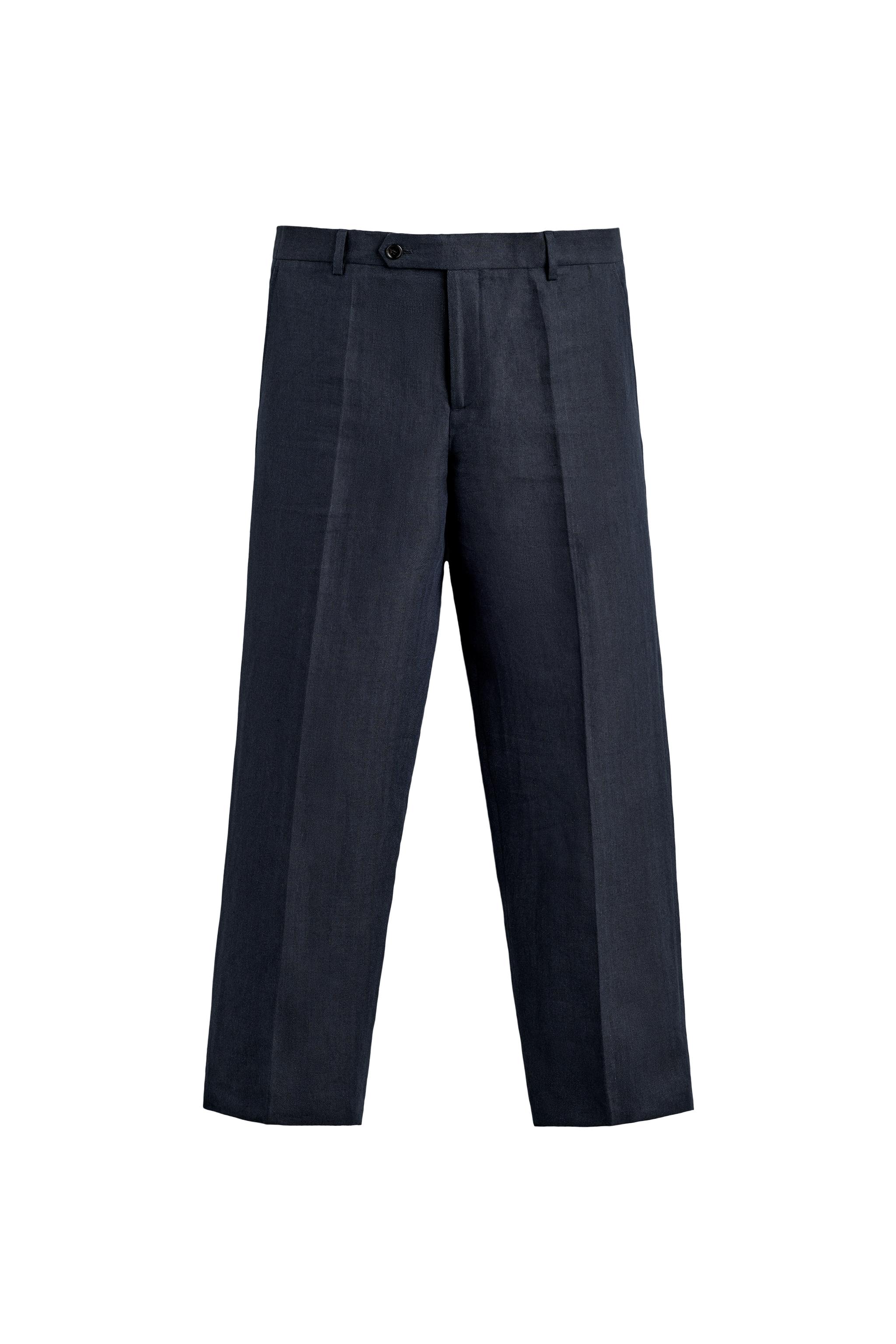 100% LINEN HERRINGBONE SUIT PANTS